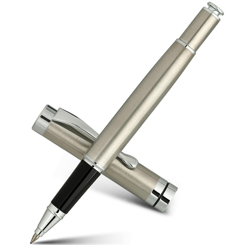 BEILUNER Silver Ballpoint Pens, Stainless Steel Body, Smooth Writing Experience, Dishwasher Safe, Gift Box with Extra Refill - Image 1